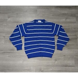 Vintage Christian Dior Blue And White Striped Knit Sweater Size Large